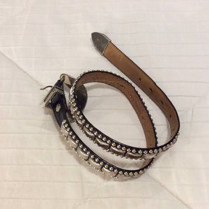 AL BERES Diablo silver buckle studded black croc leather belt vintage 70's 80's